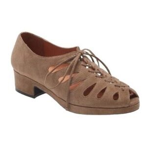 Jeffrey Campbell Tan Suede Spirit Lace Up Lasercut Block Heel Flats Size 6